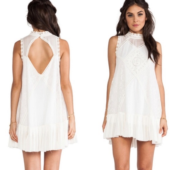 Free People High Neck Embroidered Cream Dress - Picture 2 of 6